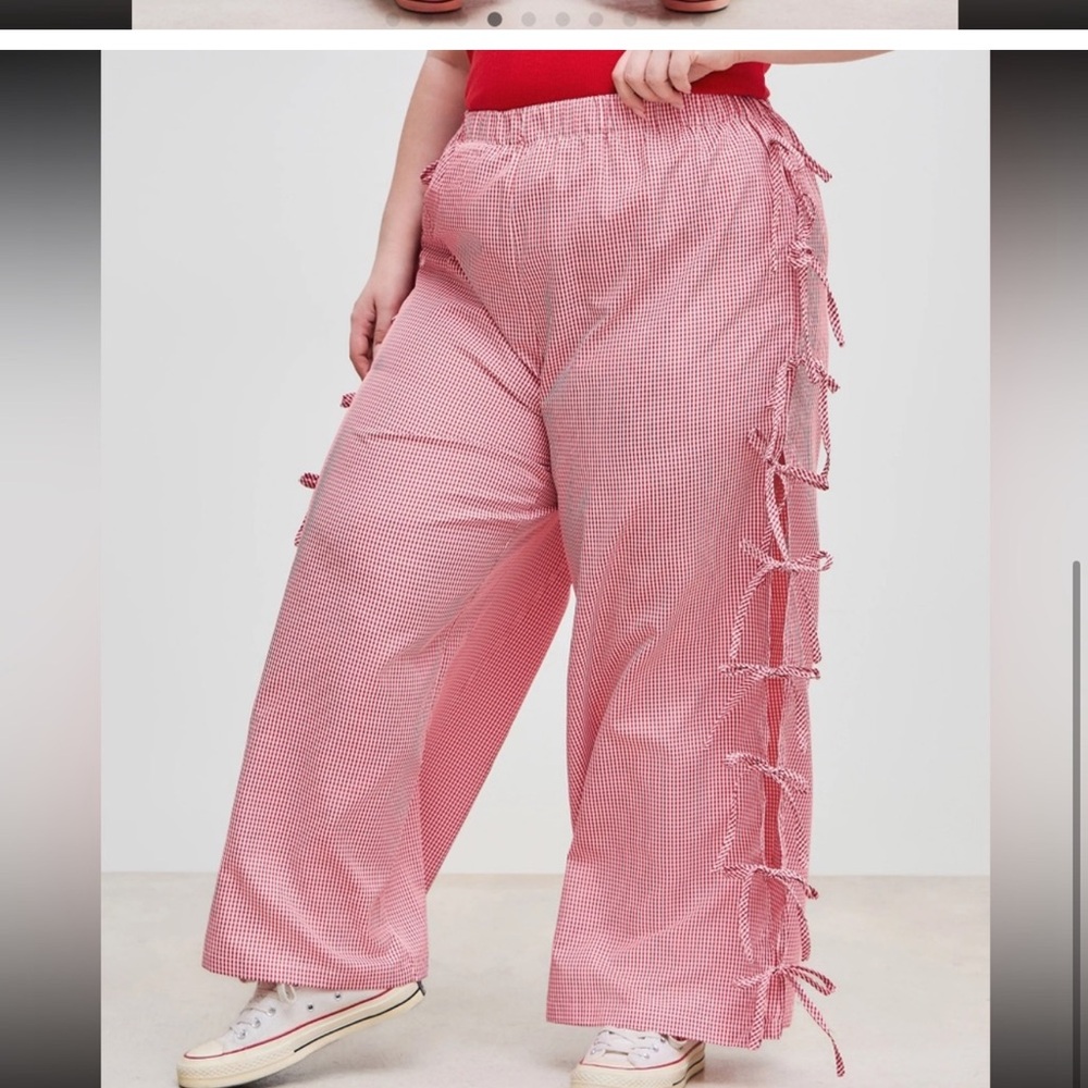 High Waist Tie Side Gingham Pants